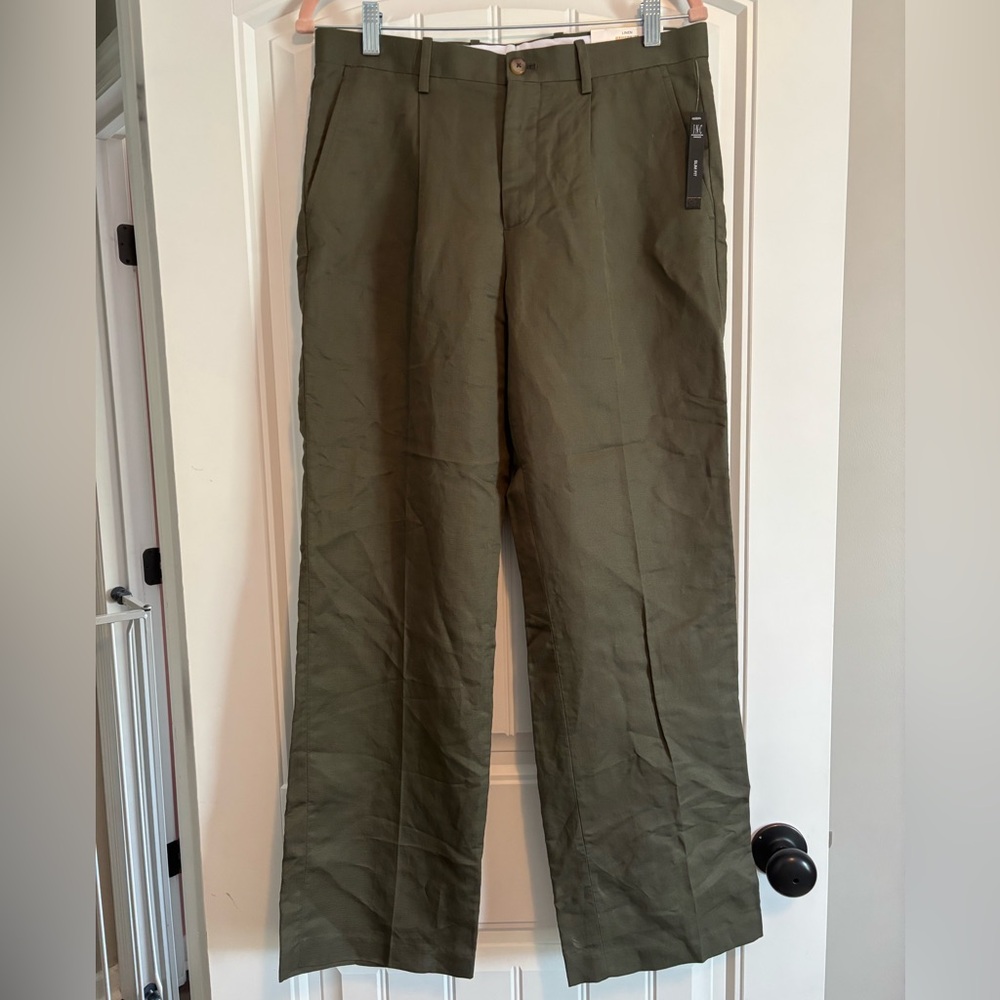 NWT- INC Slim Fit Olive Colored Linen Trouser Pants - Size 10